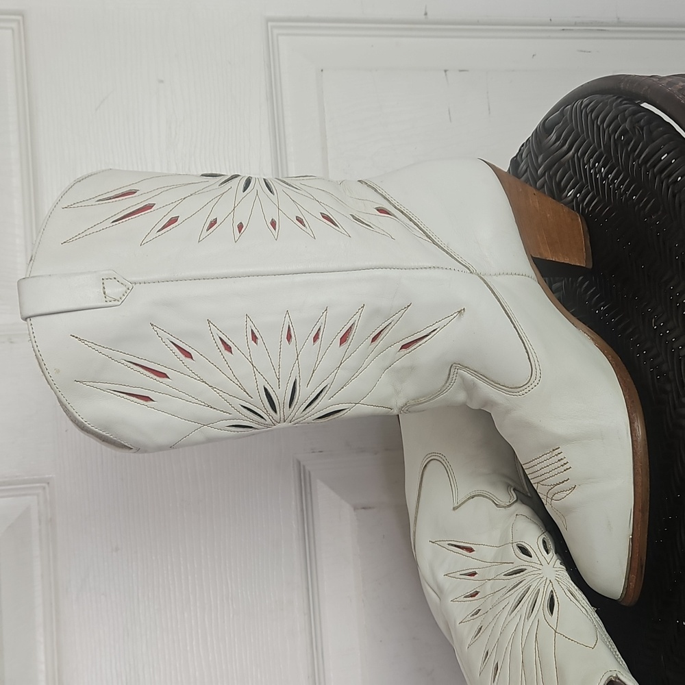 Dingo Vintage White Leather Western Cowboy Boots Laser Star Cutout Size 6.5 - Picture 5 of 15